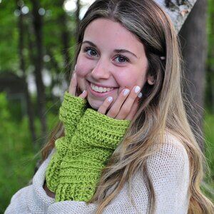 Handmade Chartreuse Green Fingerless Gloves Made in Canada